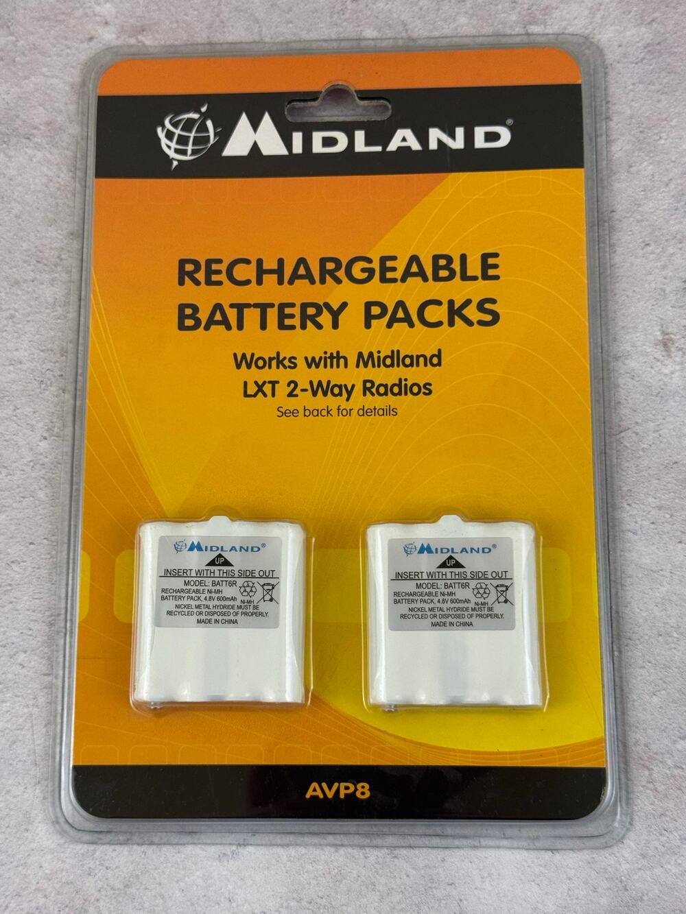 Midland AVP8 Two Rechargeable Battery Packs For Midland 2-Way Radios, NEW/SEALED